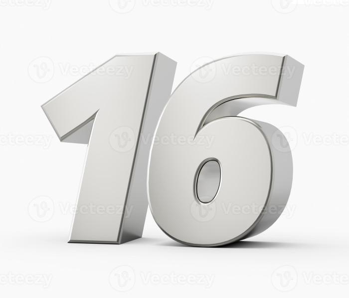 Silver 3d numbers 16 Sixteen. Isolated white background 3d illustration ...